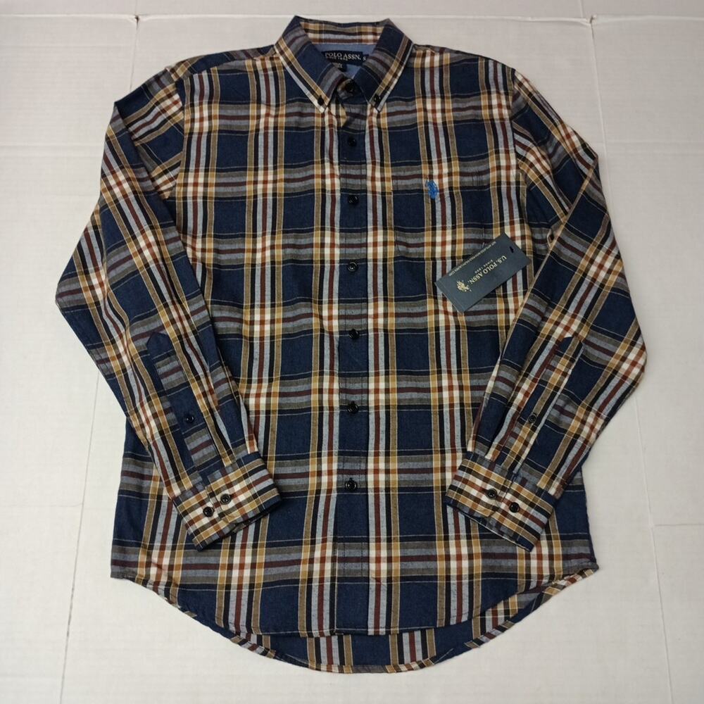 U.S. Polo Assn. Button Woven Shirt Mens S Blue Heather Plaid‎